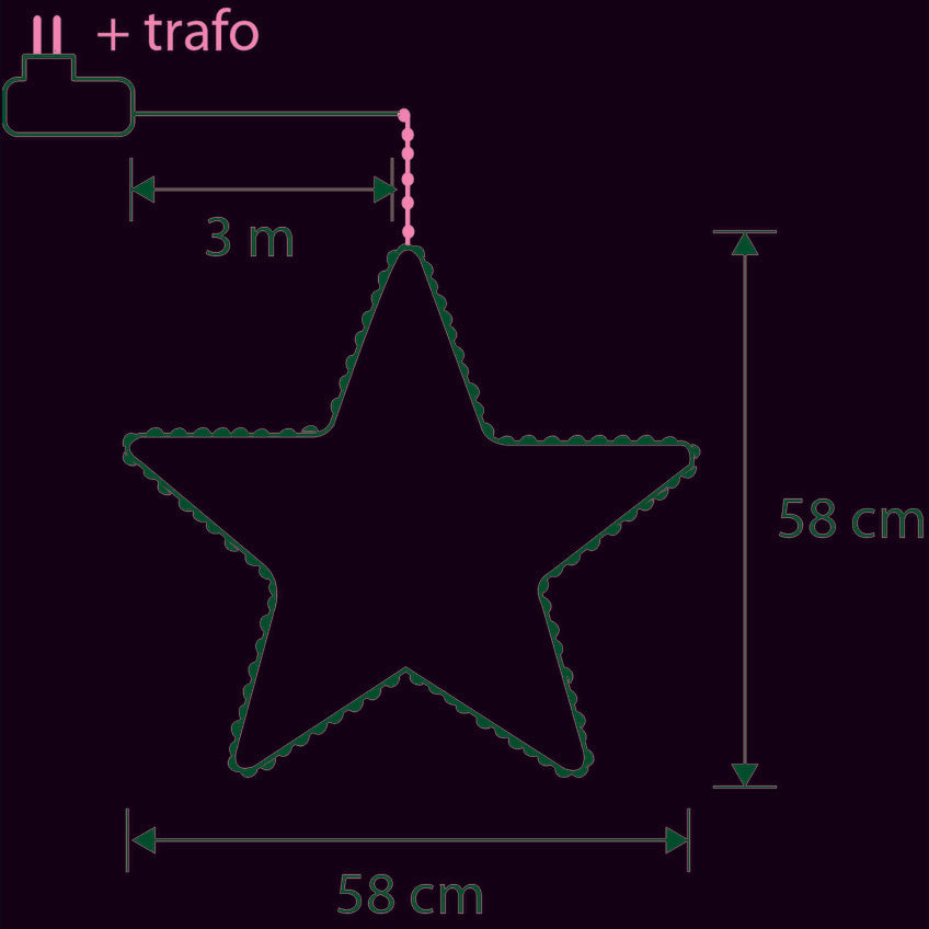 Hängender Stern mit warmweißer LED-Beleuchtung – H128 x Ø58 cm – Schwarz