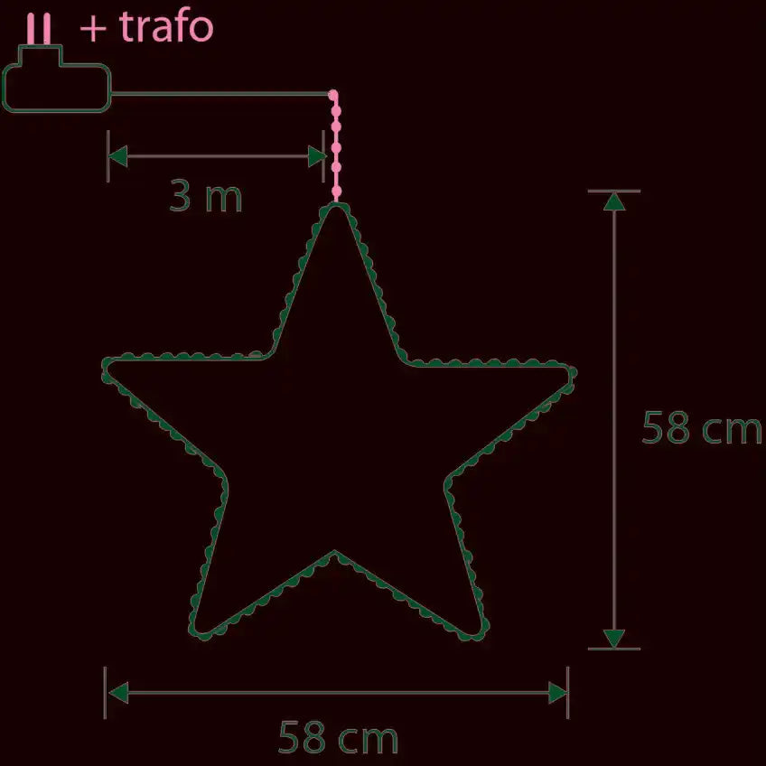 Hängender Stern mit warmweißer LED-Beleuchtung – H128 x Ø58 cm – Schwarz