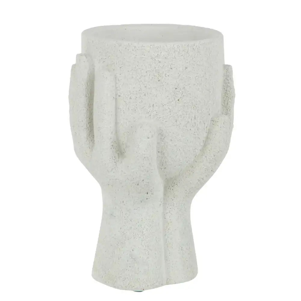 J -Linie Blumenpot -Hände - Zement - Weiß - klein - Ø 11 cm
