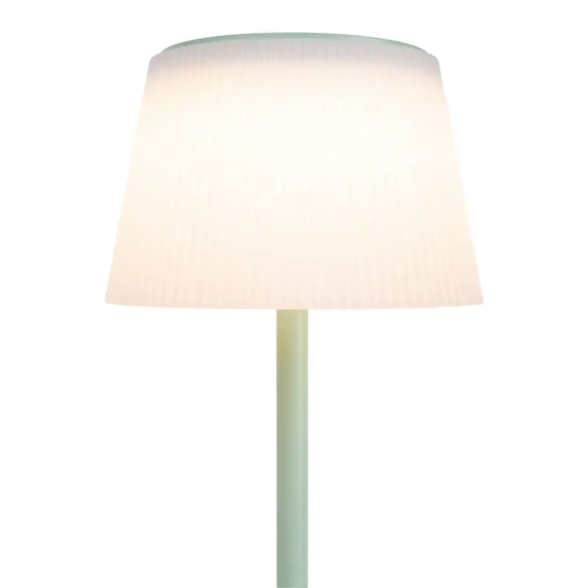 Solar-Akkutischleuchte "EMMI" 38 cm hoch, Schirm Ø 13 cm, Metall in Mint und weißer Kunststoff, für den Außenbereich, dimmbar CCT.