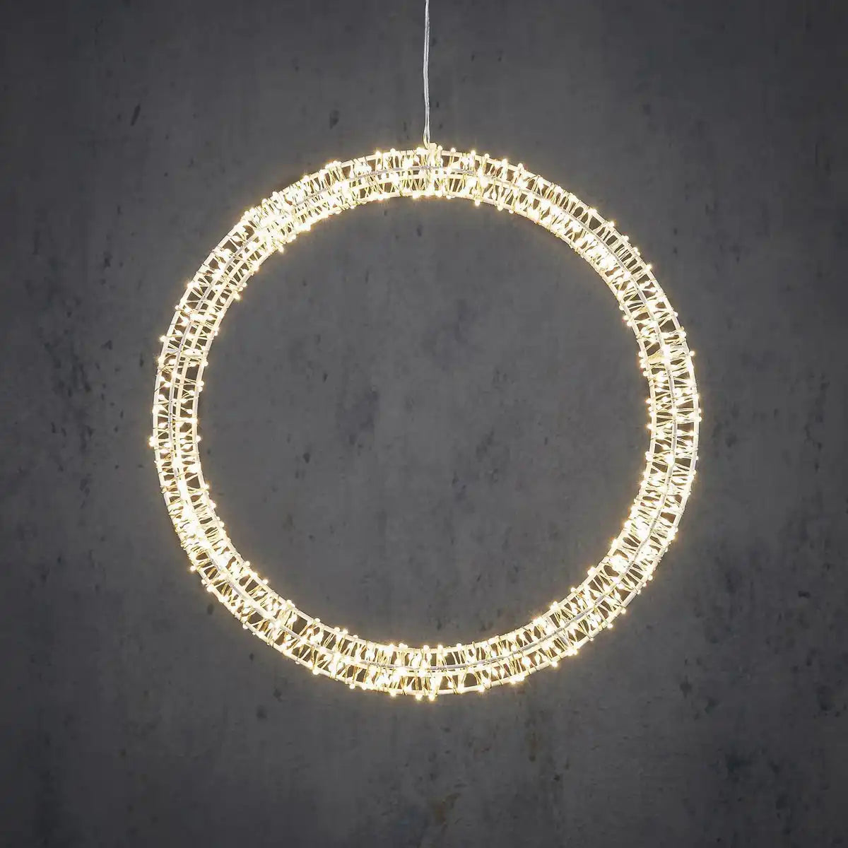 Weihnachtsbeleuchtungskreis mit warmweißen LED-Lichtern – Ø36 cm – Metall – Weiß