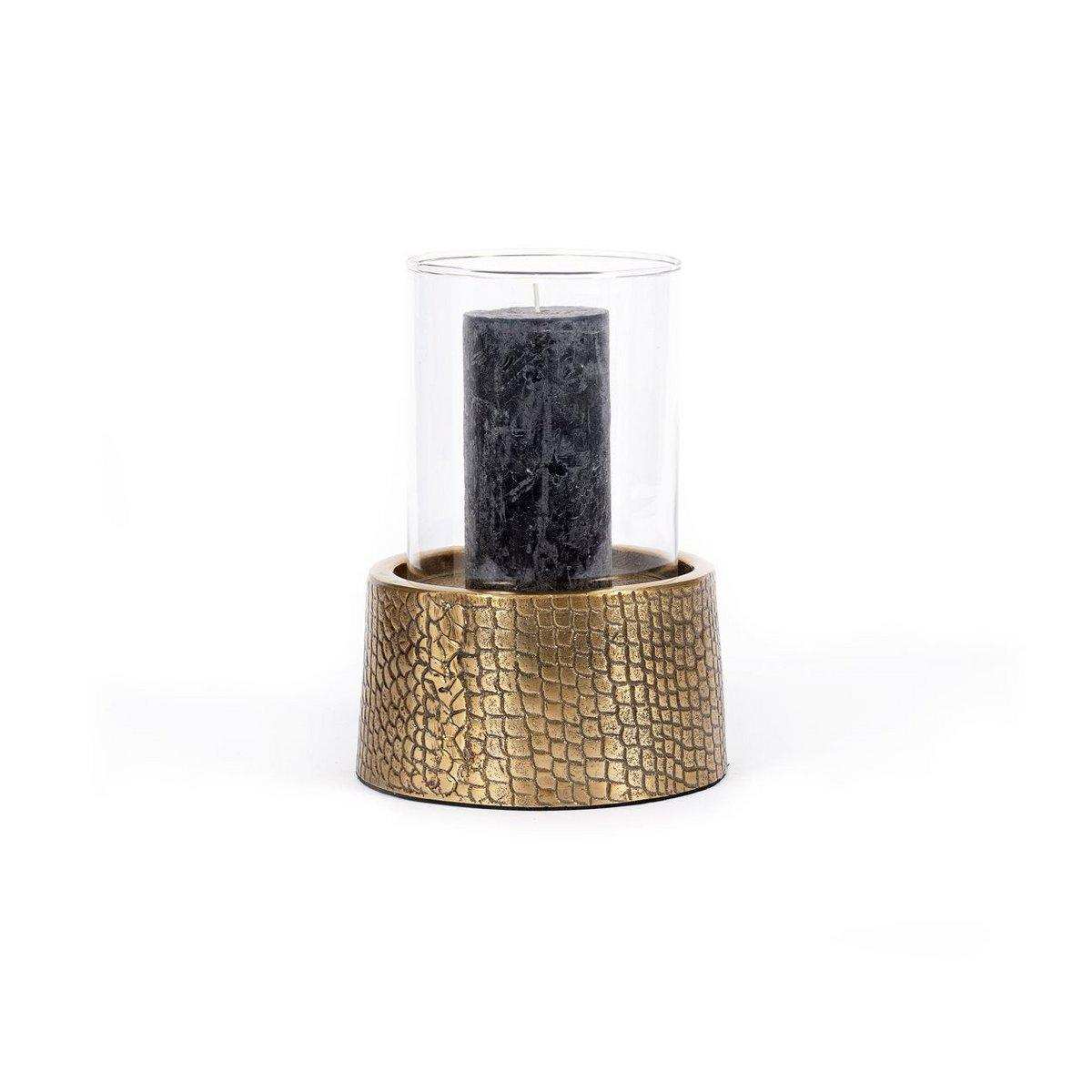 Der Kroko-Kerzenhalter mit Glas – Messing – L - HomeDesign Knaus