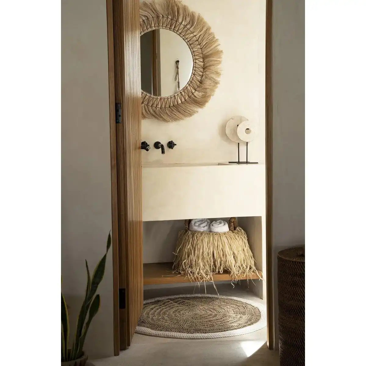 Der runde Teppich aus Seegras und Baumwolle – Naturweiß – 100 - HomeDesign Knaus