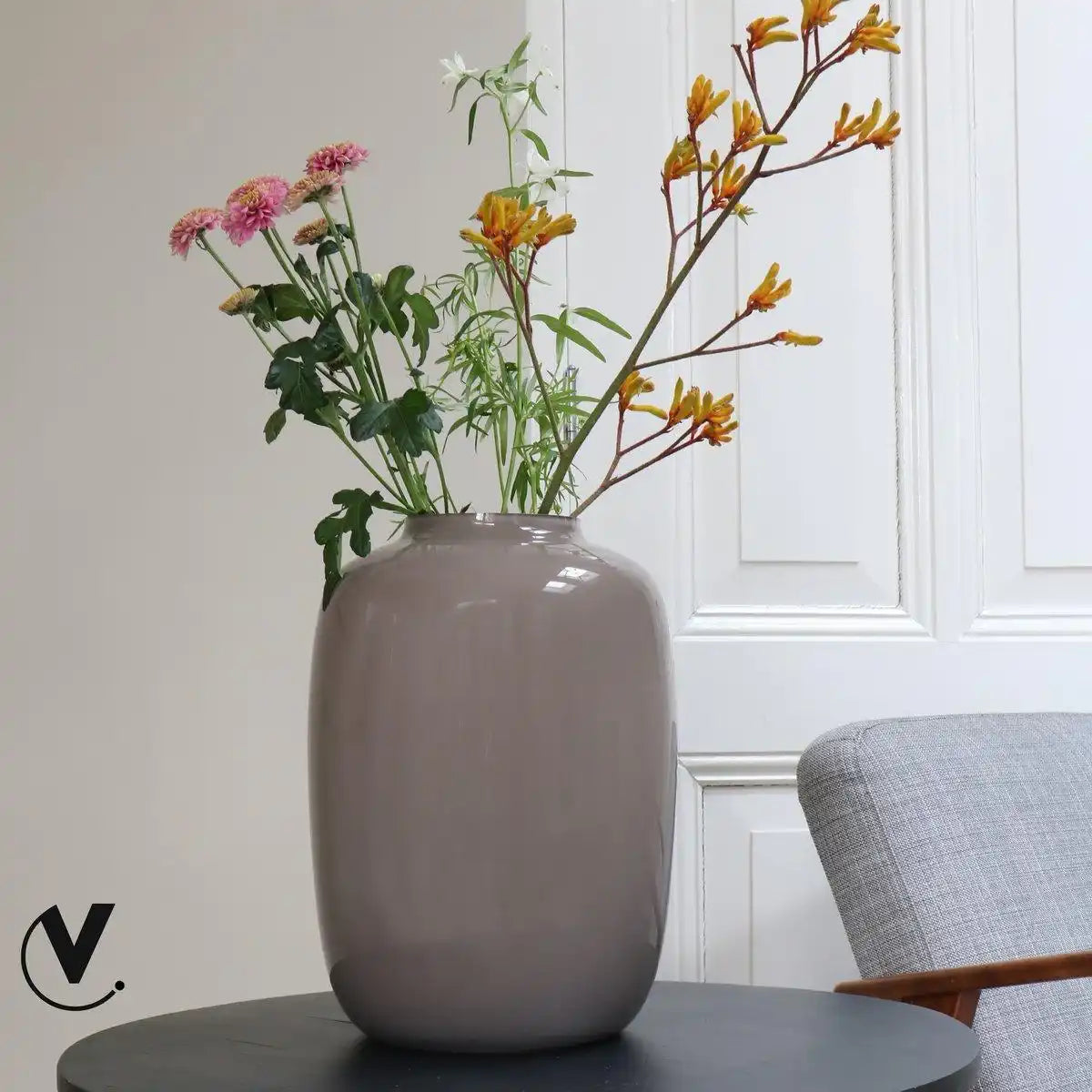 Designer Blumenvase Glasvase Arktische Beige Handarbeit - HomeDesign Knaus