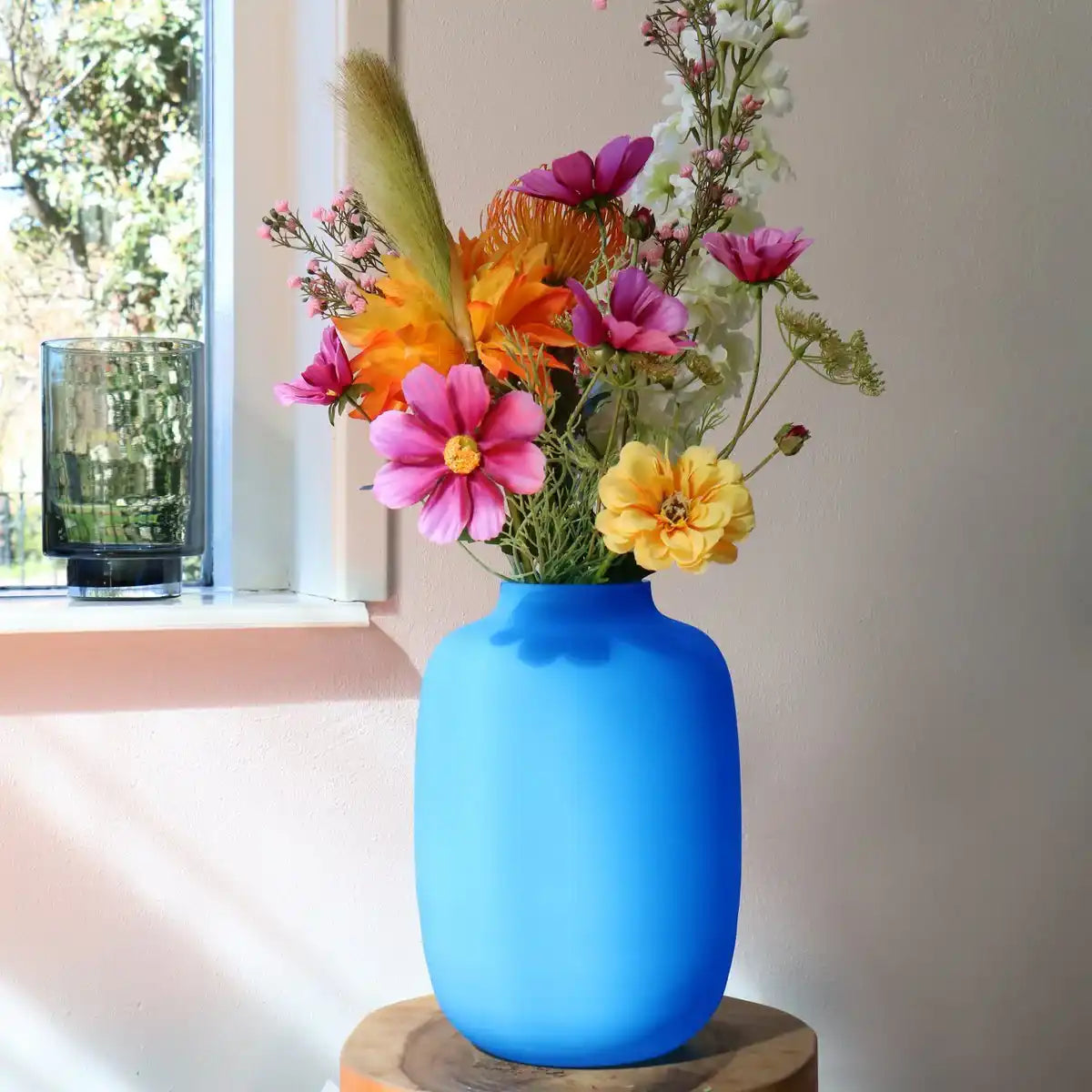 Designer Blumenvase Glasvase Neonblau 35cm - HomeDesign Knaus