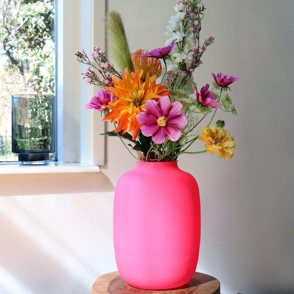 Designer Blumenvase Glasvase Neonrosa Pink Handarbeit