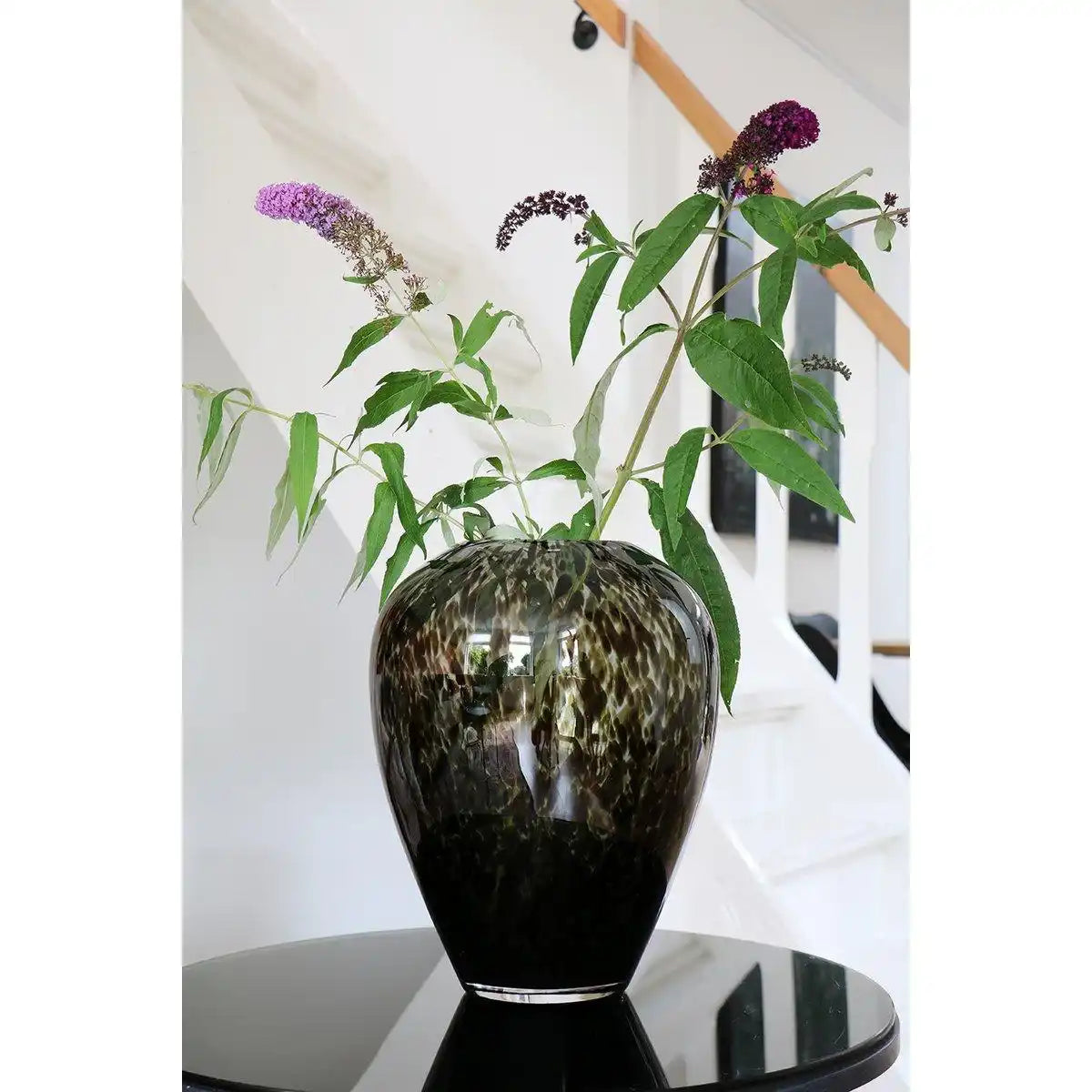 Designer Blumenvase Glasvase Rauchglas Grau Gepard Handgefertigt - HomeDesign Knaus