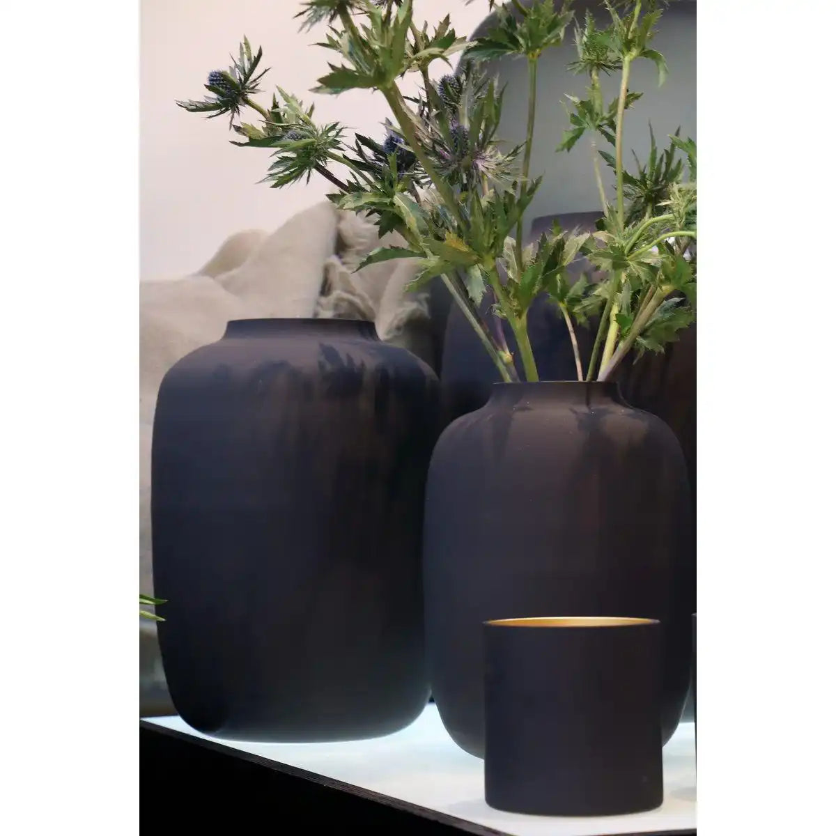 Designer Blumenvase Glasvase Schwarz Matt Handarbeit - HomeDesign Knaus