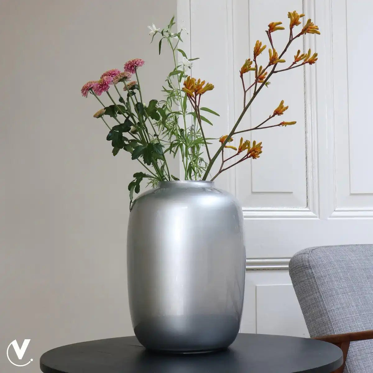 Designer Blumenvase Glasvase Silber SpiegelHandarbeit - HomeDesign Knaus
