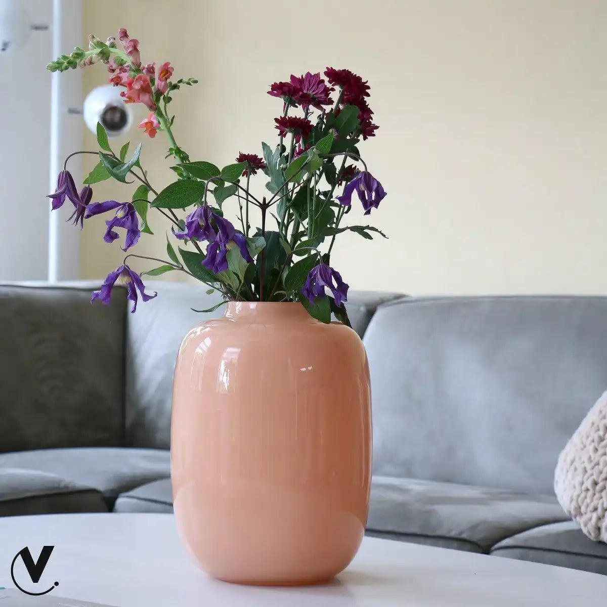 Designer Blumenvase Glasvase Vase Handgefertigt Pastellpfirsich - HomeDesign Knaus