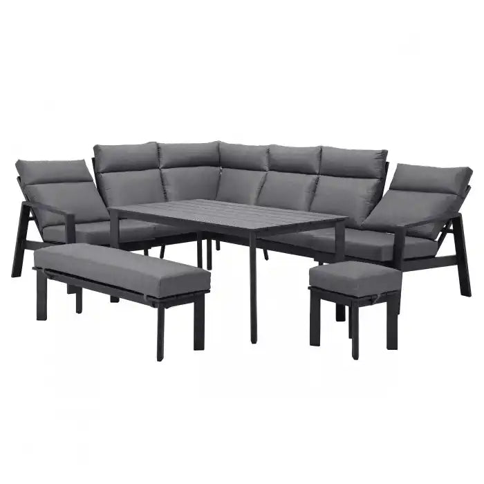 Designer Gartenmöbel Set Ecksofa Gartengarnitur Pulverbeschichtet Aluminium 9 Personen - HomeDesign Knaus