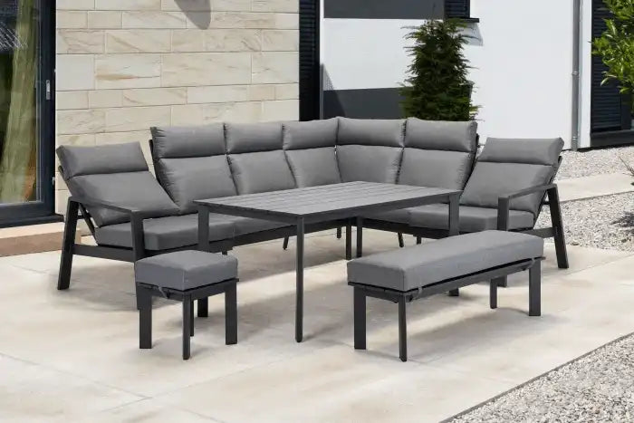 Designer Gartenmöbel Set Ecksofa Gartengarnitur Pulverbeschichtet Aluminium 9 Personen - HomeDesign Knaus