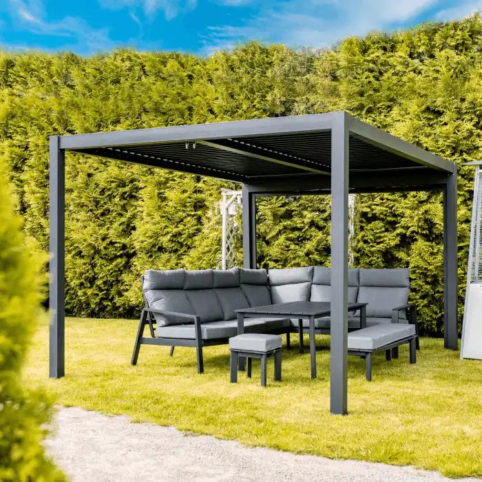 Designer Gartenmöbel Set Ecksofa Gartengarnitur Pulverbeschichtet Aluminium 9 Personen - HomeDesign Knaus