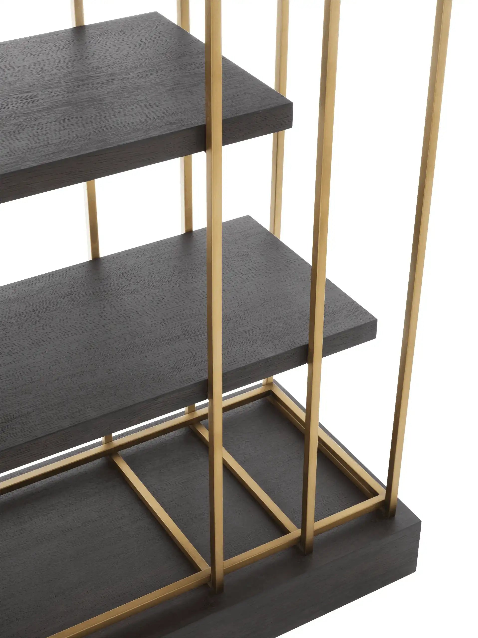 Designer Standregal Verkaufsregal Messingfinish gebürstet Kaffee-Eichenfurnier - HomeDesign Knaus
