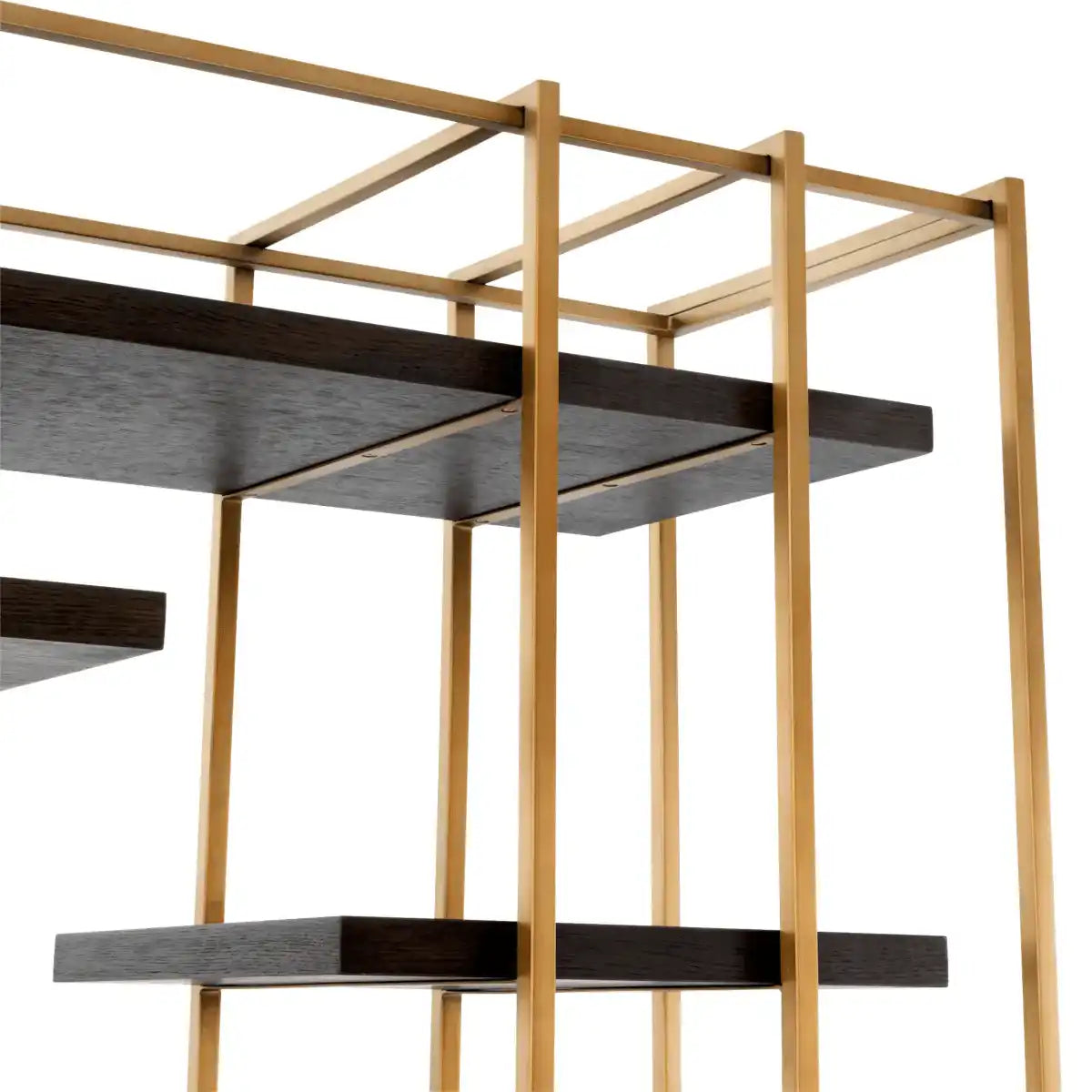 Designer Standregal Verkaufsregal Messingfinish gebürstet Kaffee-Eichenfurnier - HomeDesign Knaus