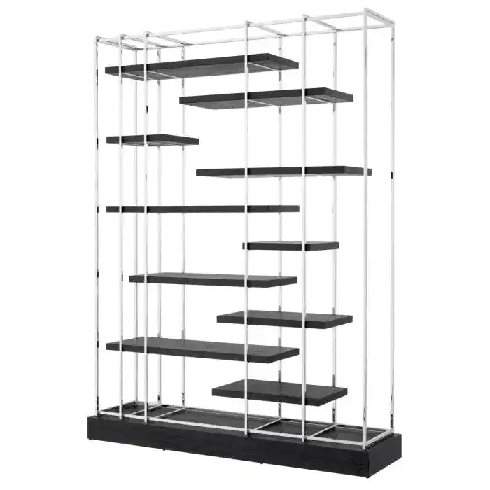Designer Standregal Verkaufsregal Messingfinish gebürstet Kaffee-Eichenfurnier - HomeDesign Knaus