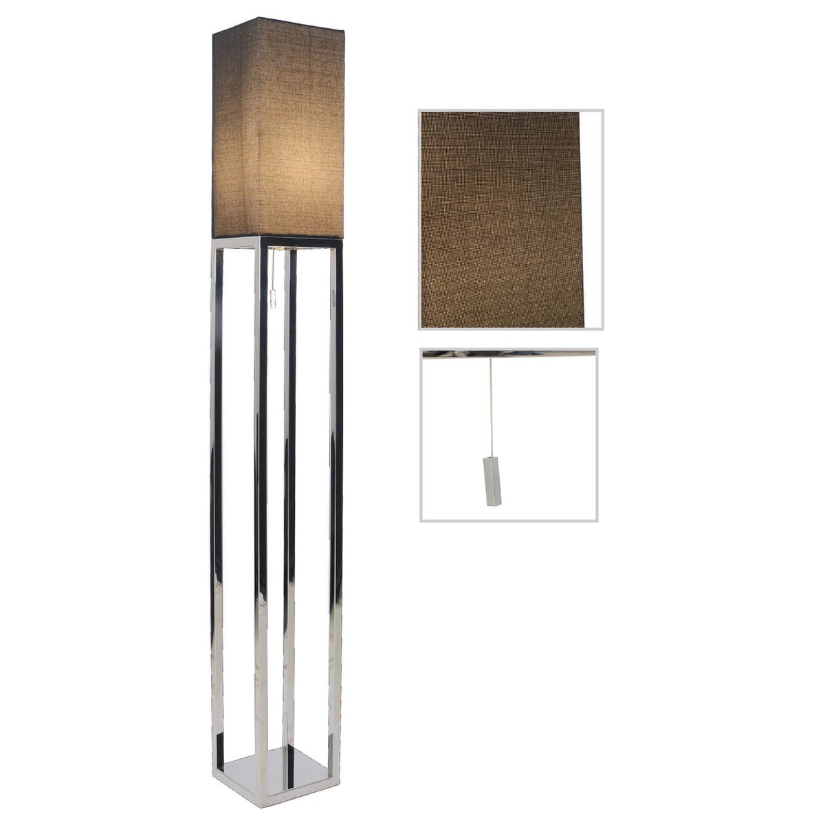 Stehleuchte "ALFA", moderne Stehlampe aus Metall und Textil in Chrom/Dunkelgrau, mit E27-Fassung, 150,5 cm hoch, schicke Lampe für Diele, Wohnzimmer und Büro