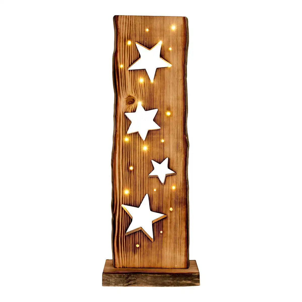 LED-Holz-Dekoleuchte Mond/Sterne 60 cm hoch Weihnacht-Deko aus Holz mit fest verbauten LEDs