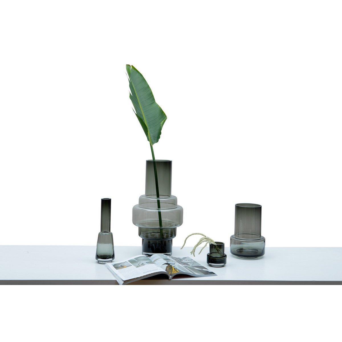 Dicke Blumenvase Glasvase im Retro-Stil Grau - HomeDesign Knaus