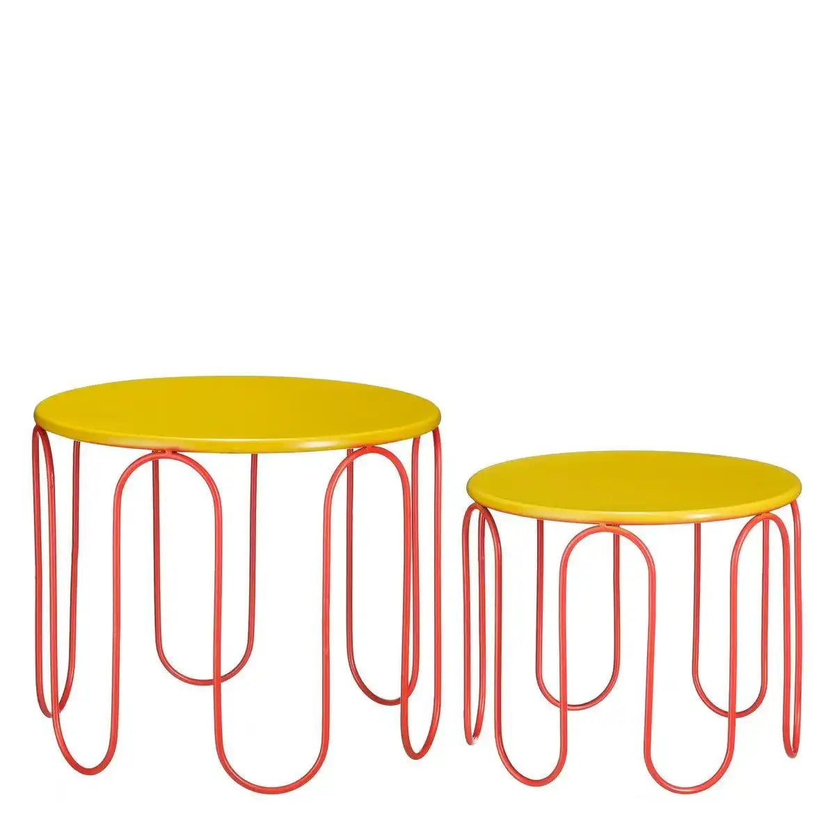 Dione Side Table - Set von 2 - H40 x Ø46 cm - Metall - Gelb - HomeDesign Knaus