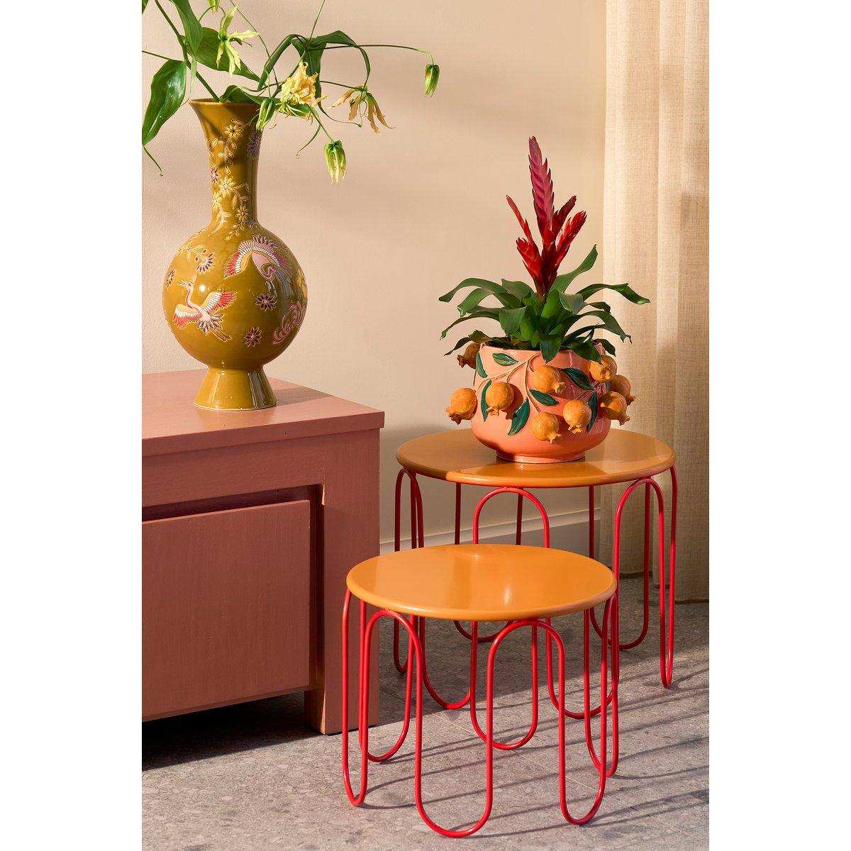 Dione Side Table - Set von 2 - H40 x Ø46 cm - Metall - Orange - HomeDesign Knaus