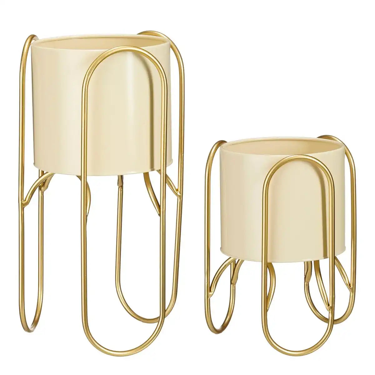 Donau -Blumenpot auf Standard - 2 - Metall - H45 x Ø23 cm - hellgelb, Gold - HomeDesign Knaus