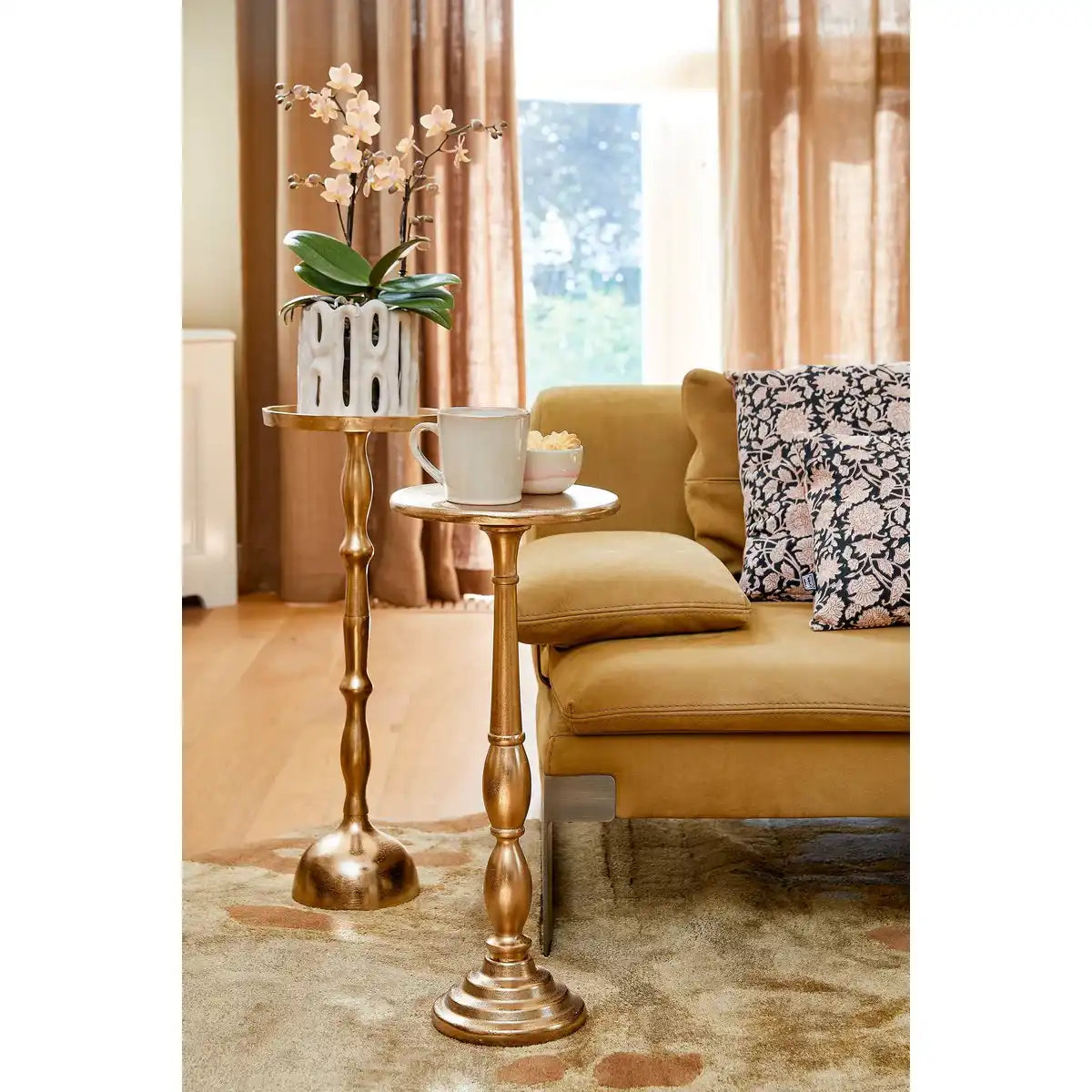 Duco Side Table - H54 x Ø25 cm - FSC 100% - Recycling -Aluminium - Gold - HomeDesign Knaus