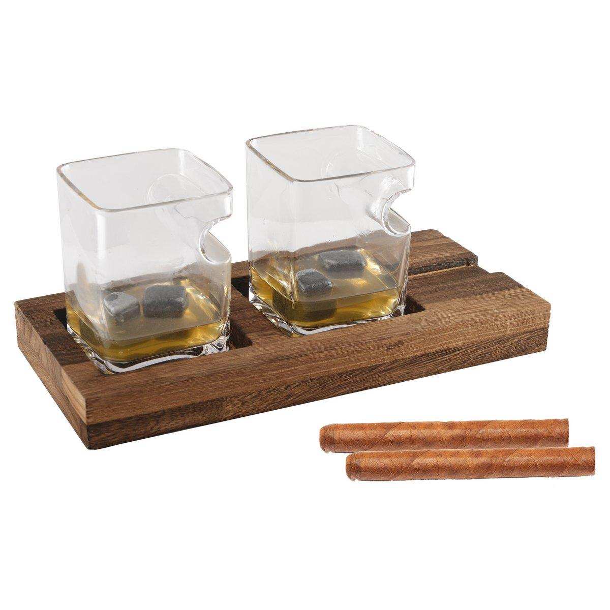 DUO WHISKY ZWEI GLÄSER HOLZ UNTERSTÜTZEN 4 KERAMIKSTEIN-EISCREME - HomeDesign Knaus