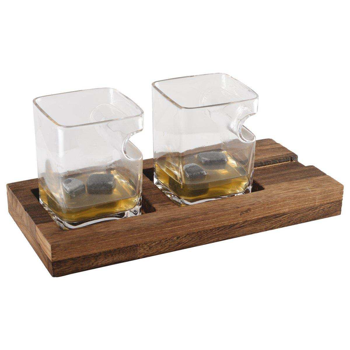 DUO WHISKY ZWEI GLÄSER HOLZ UNTERSTÜTZEN 4 KERAMIKSTEIN-EISCREME - HomeDesign Knaus