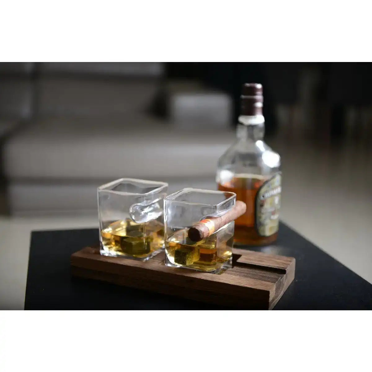 DUO WHISKY ZWEI GLÄSER HOLZ UNTERSTÜTZEN 4 KERAMIKSTEIN-EISCREME - HomeDesign Knaus