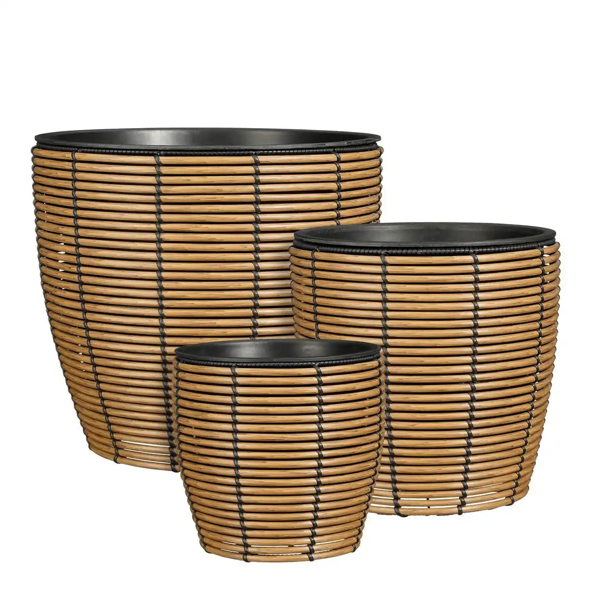 Durban Blumenpot außerhalb - Set von 3 - H36 x Ø40 cm - recyceltes Kunststoff - Braun - HomeDesign Knaus