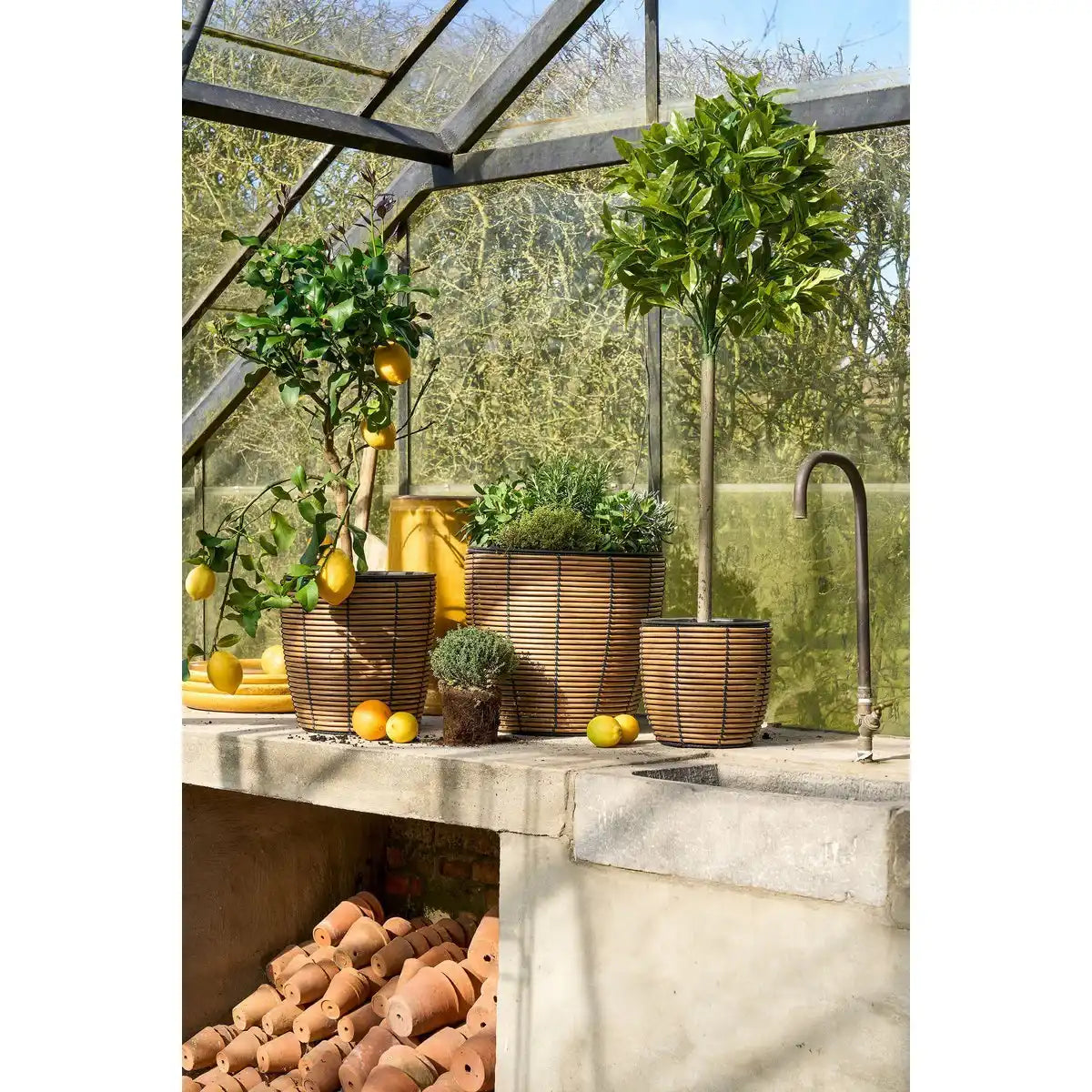 Durban Blumenpot außerhalb - Set von 3 - H36 x Ø40 cm - recyceltes Kunststoff - Braun - HomeDesign Knaus