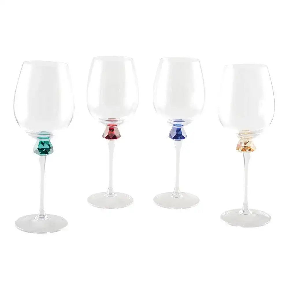 Weingläser mit Diamantfuß 4 Farben - Los 4