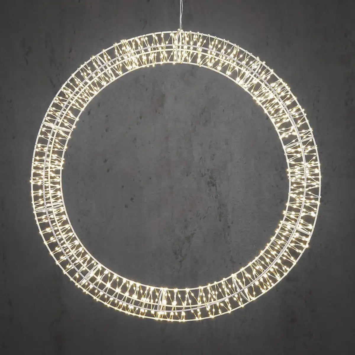 Weihnachtsbeleuchtungskreis mit warmweißen LED-Lichtern – Ø56 cm – Metall – Weiß