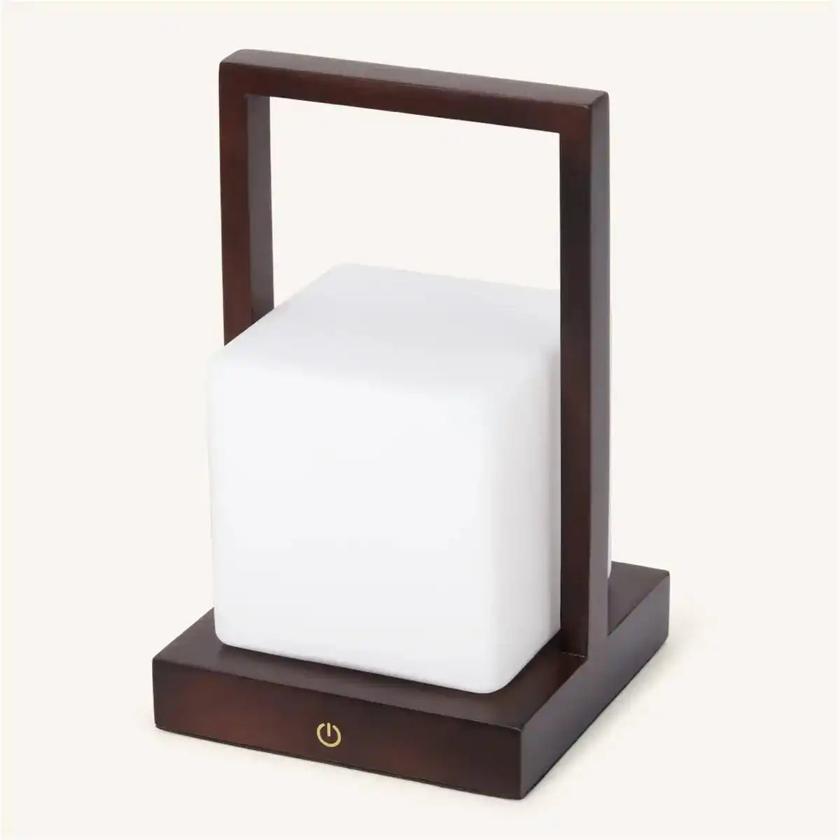 Noah dunkelbraune hölzerne wiederaufladbare Tischlampe mit Glas und Holzgriff