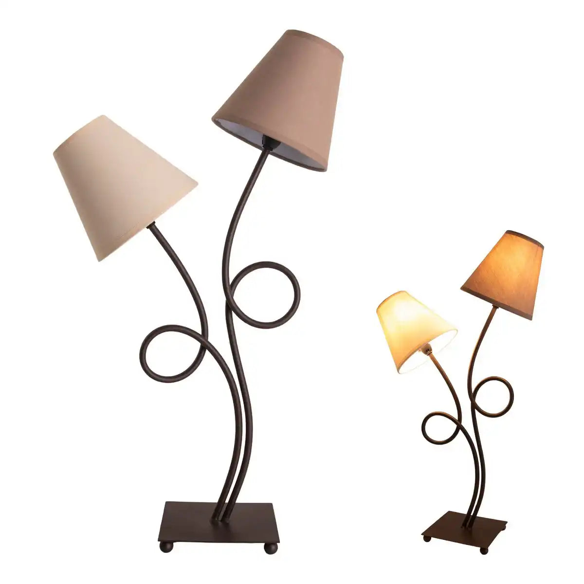 Tischleuchte, 2-flammig ""BOHO"", Tischlampe Braun/Beige, mit E14-Fassung, für Esszimmer, Wohnzimmer, Diele oder Büro, 65 cm hoch