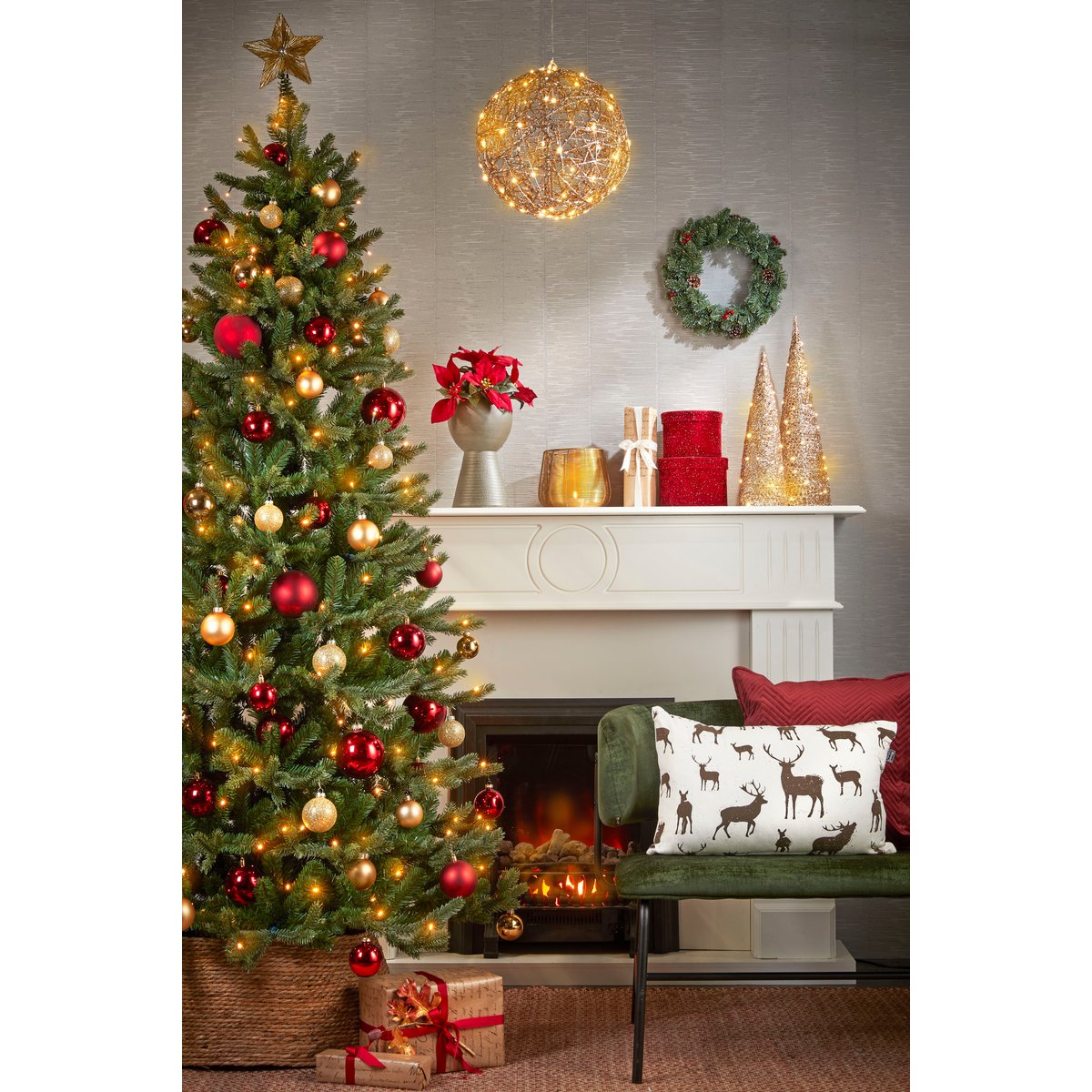 Creston Weihnachtskranz mit LED-Beleuchtung – Ø60 cm – Grün