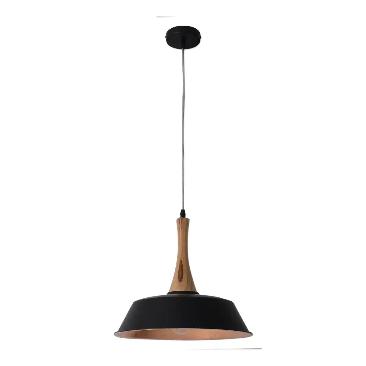 Pendelleuchte "CULUM" Ø 36cm aus Metall in Schwarz und Kupfer, mit Holz, E27