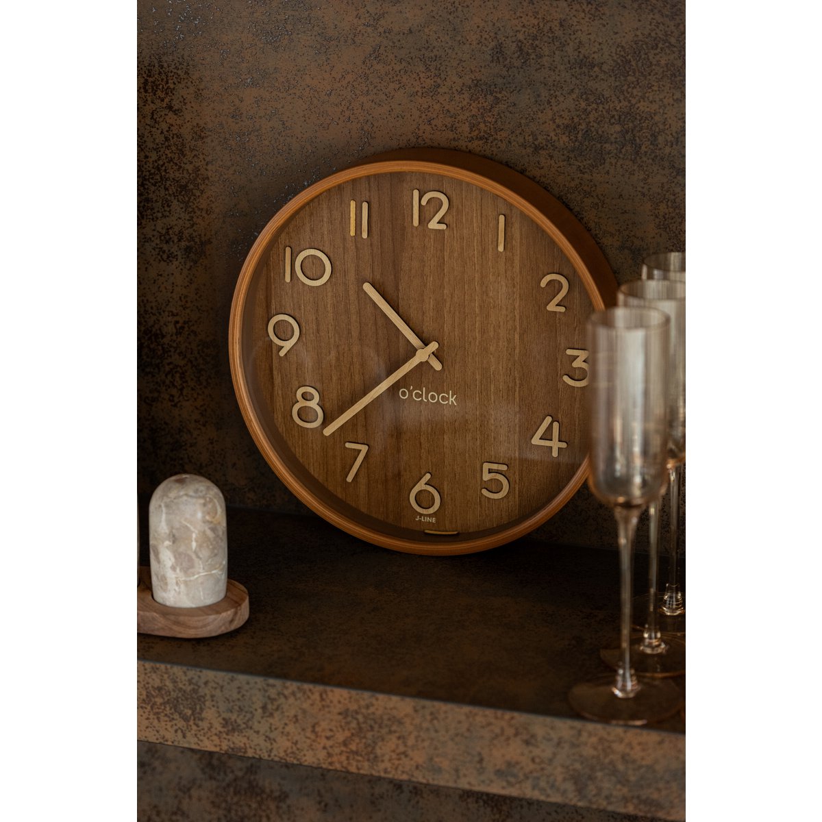 J-Line Wanduhr Sperrholz/MDF Natur Dunkel Klein