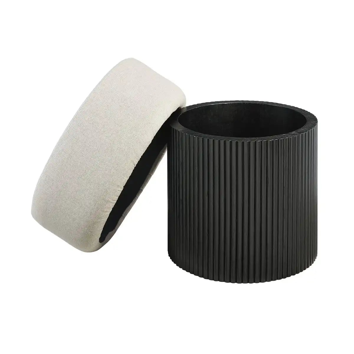 Sitzpouf mit Stauraum Ø 50 cm Schwarz/Grau