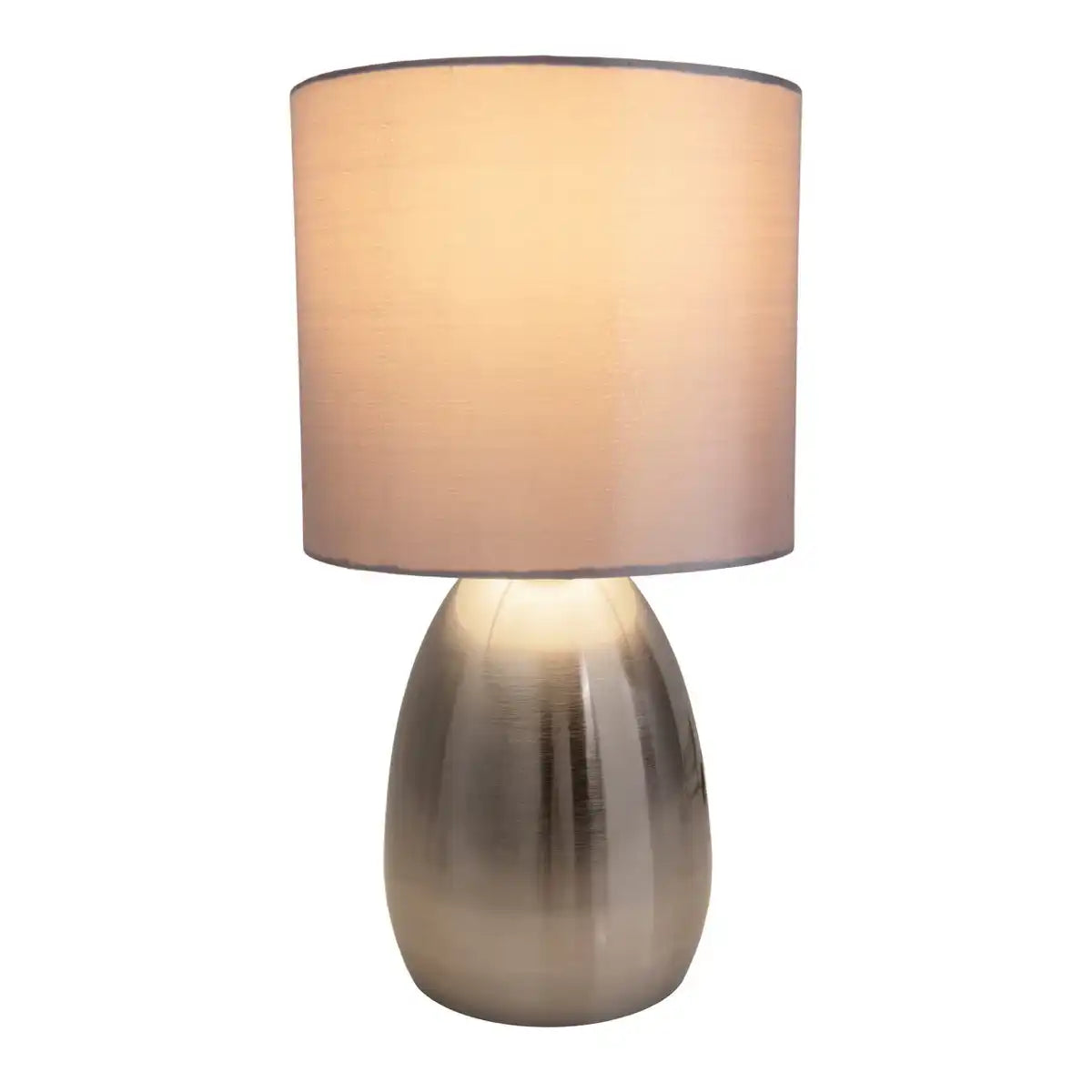 Tischleuchte "AURUM" 33 cm hoch in stahl-blank/grau, aus Metall und Textil, mit E14-Fassung, Beleuchtung für Esszimmer, Wohnzimmer, Diele oder Büro