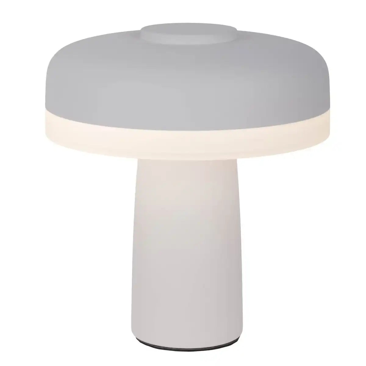 Akku-Tischleuchte "PILU", 16,5 cm hoch, oben Ø von 15 cm, Metall in Weiß, weißer Kunststoff, integrierten LEDs,280 Lumen, dimmbar per Berührungssensor, warmweiß
