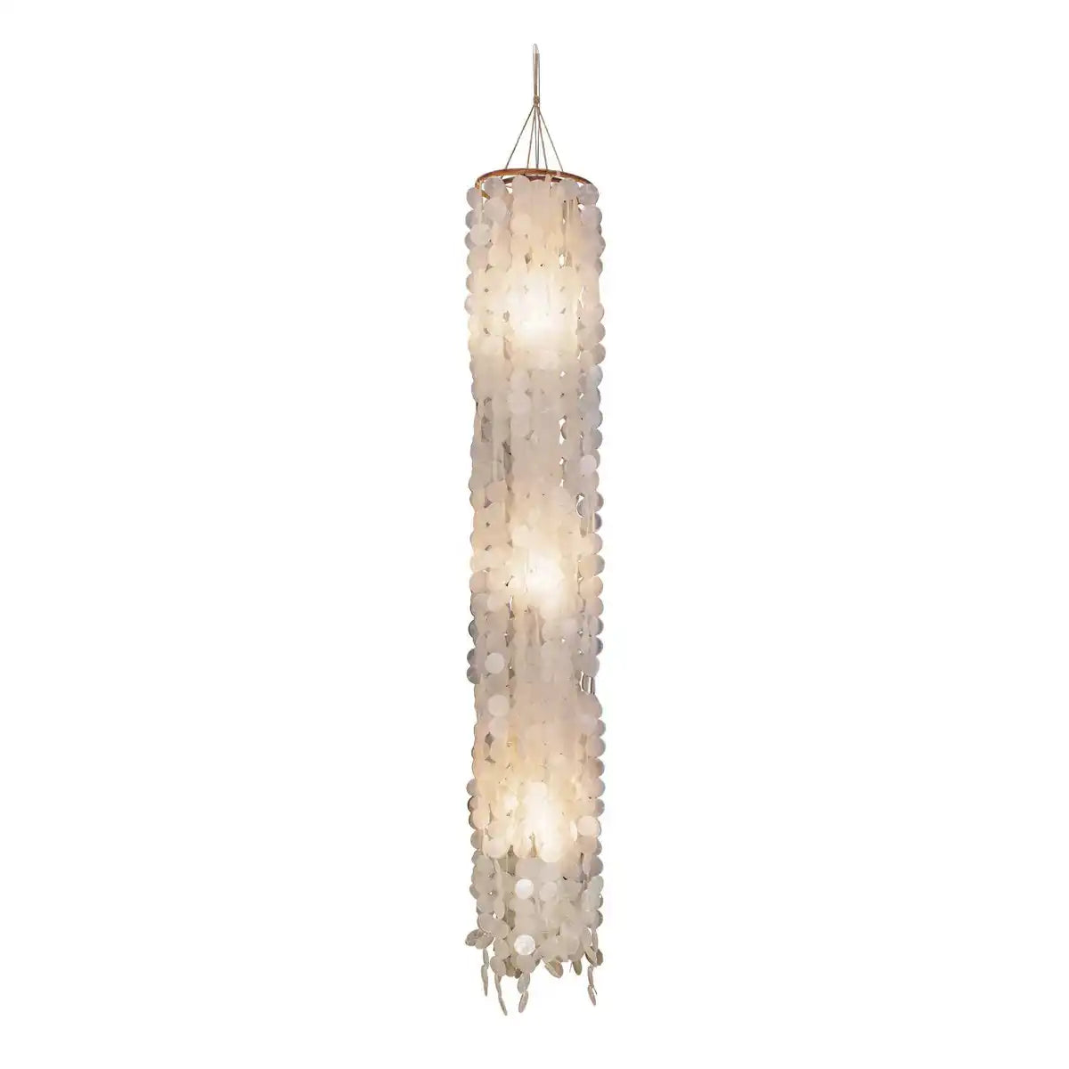 Pendelleuchte "CAPIZ" Gesamthöhe 235cm, aus Muschelplättchen, mit E27-Fassung, Beleuchtung für Wohnzimmer, Esszimmer oder Wintergarten