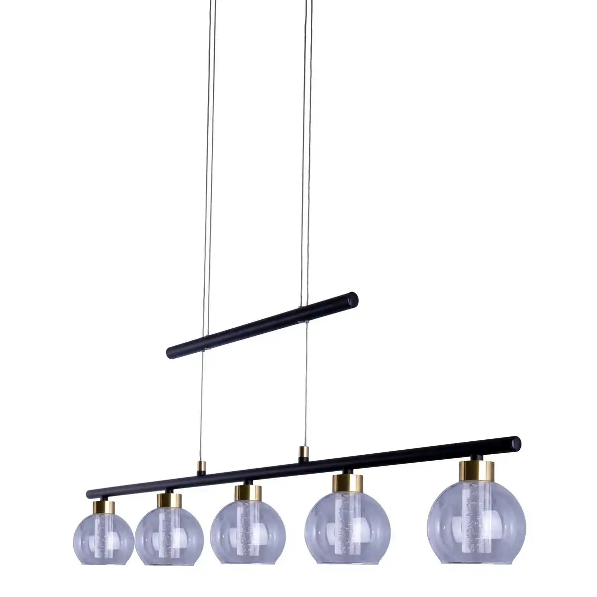 LED Glas-Pendelleuchte "BRASS" schwarz, klassisch, Hängelampe aus schwarzem Metall und Glas, mit fest verbauten LEDs, Beleuchtung für Wohnzimmer, Esszimmer oder Büro, 90 cm lang