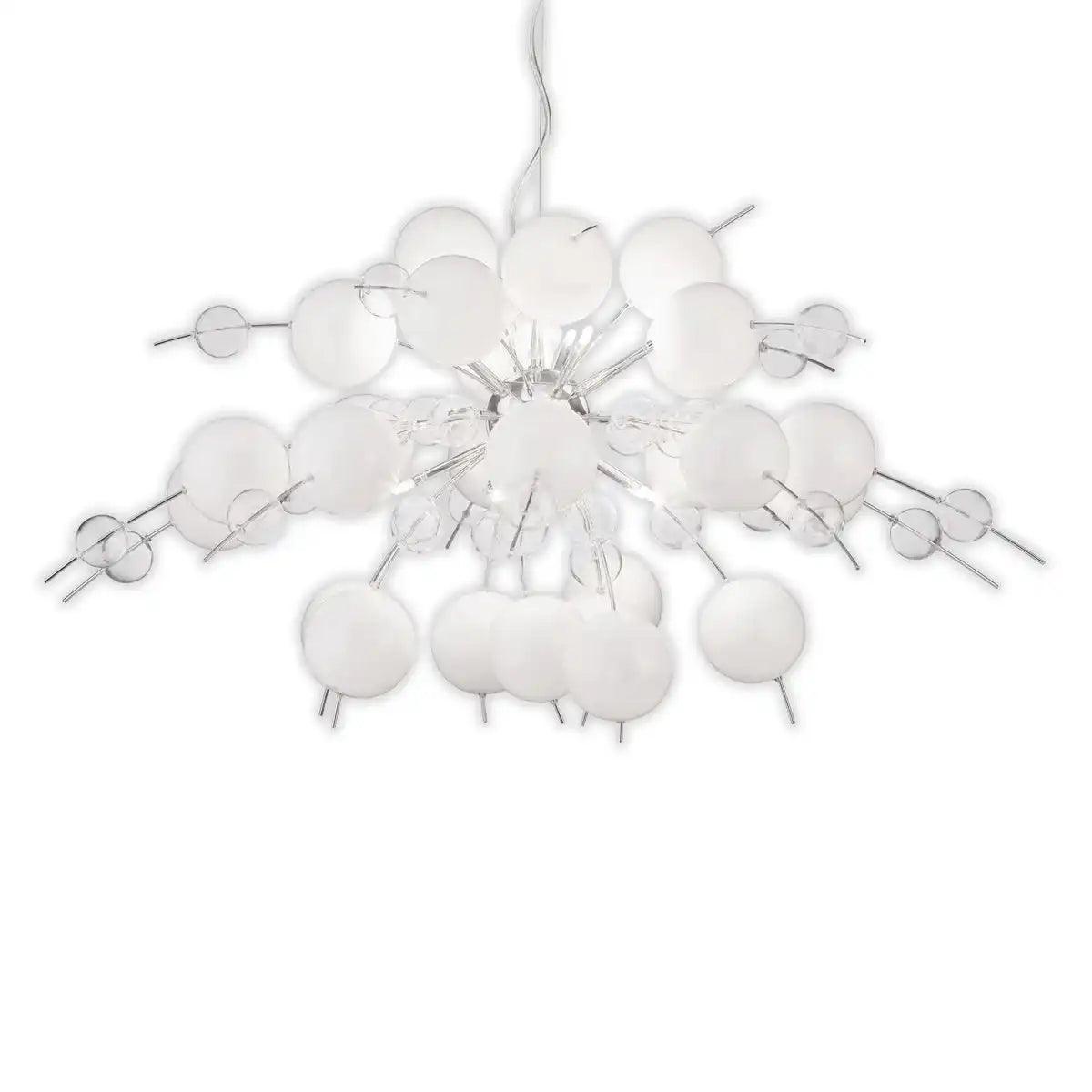 Pendelleuchte "EXPLOSION" weiß, aus Metall und Glas, G9 Fassungen, Hängelampe für Esszimmer, Wohnzimmer, Diele oder Büro, Øca. 98 cm