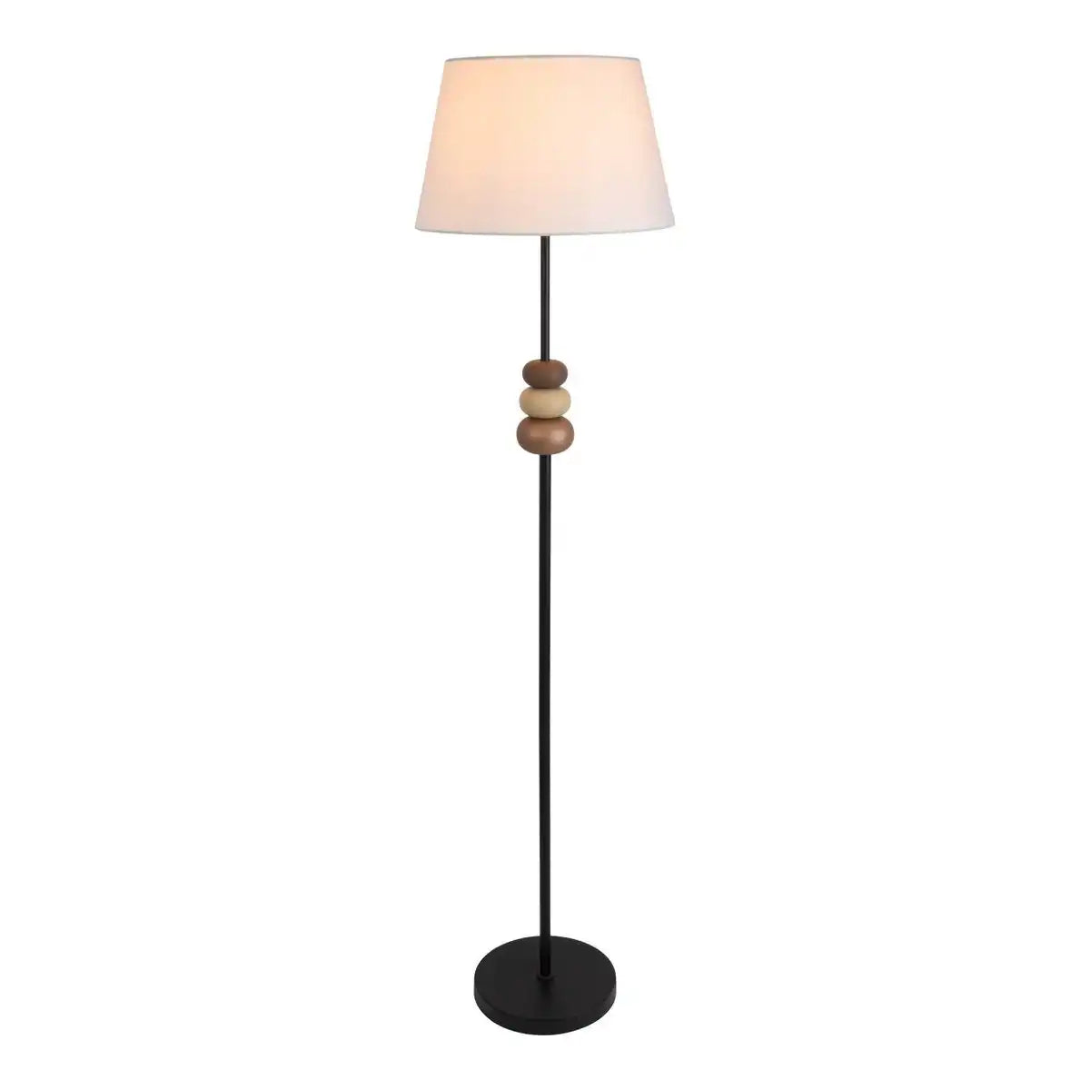Stehleuchte "ELINA" 155 cm hoch, Ø 38 cm, Metall in Schwarz/Braun, Textilschirm in Weiß, E27