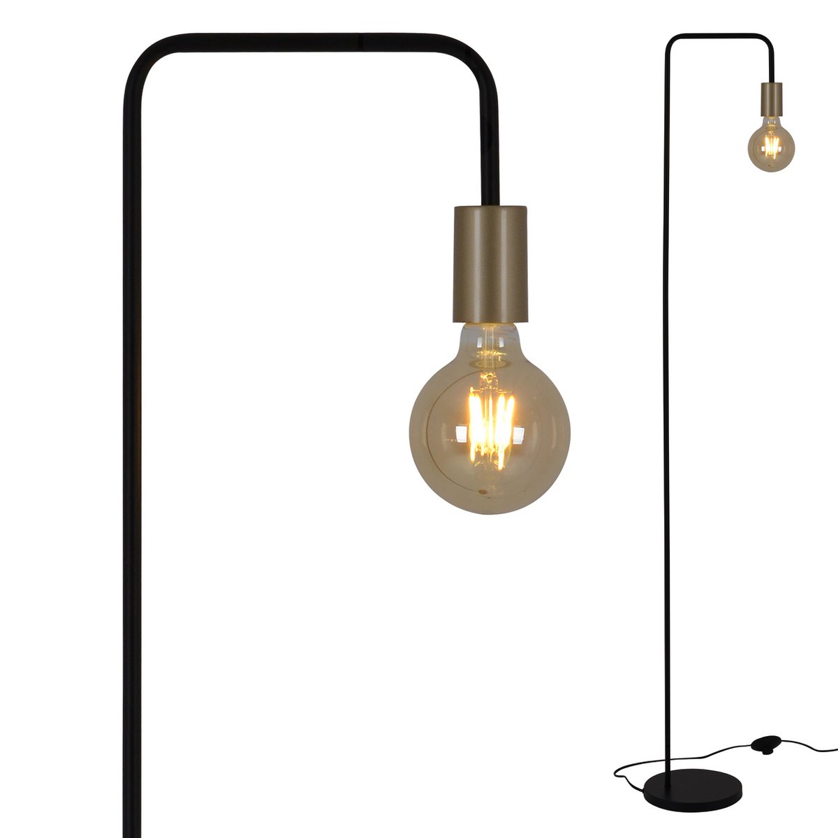 Stehleuchte "MODO" aus Metall in Schwarz,, Fassungen in Gold, E27-Fassung, Tischlampe für Wohnzimmer, Esszimmer, Küche, Diele, Flur oder Büro, 150 hoch