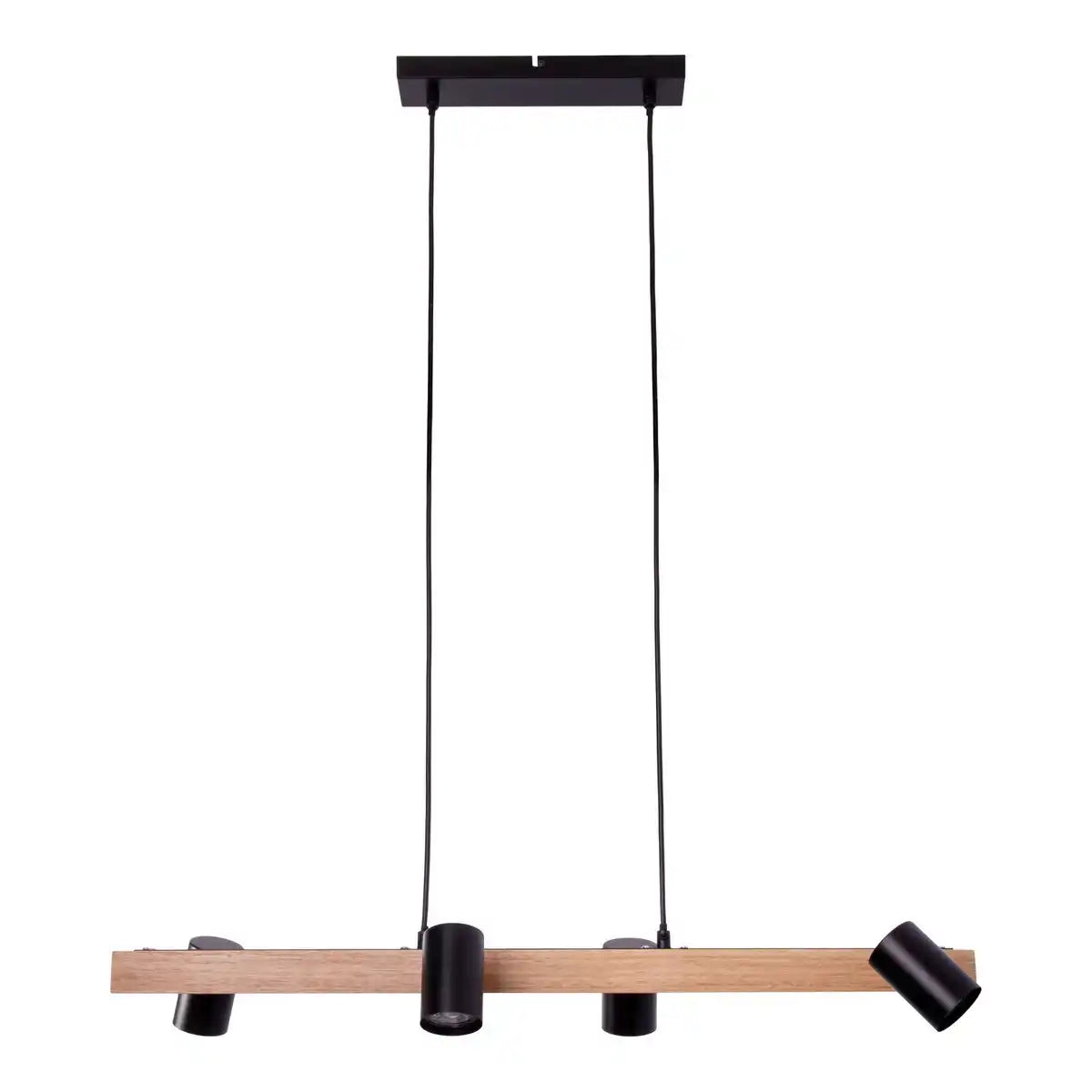 4er Pendelleuchte "FRIDA" Metall und Holz in Schwarz, und natur, Hängelampe, GU10, Pendellampe für Esszimmer, Wohnzimmer, Diele oder Büro, 80 cm lang