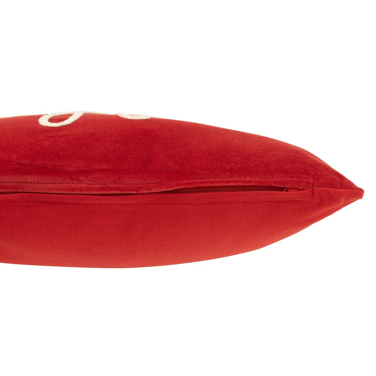 J-Line Kissen Rechteck Joyful Velours Rot/Weiß