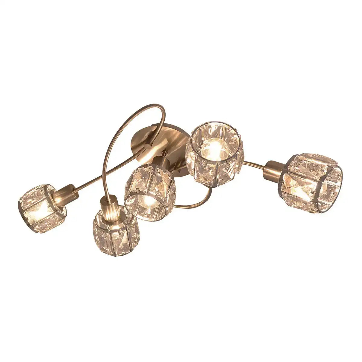 5er-LED-Deckenleuchte "JOSEFA", Deckenlampe aus Metall und Glas in Edelstahloptik, mit E14-Fassung Filament Leuchtmittel inklusive, für Wohnzimmer, Esszimmer, Flur oder Diele 61 x 36 x 21 cm